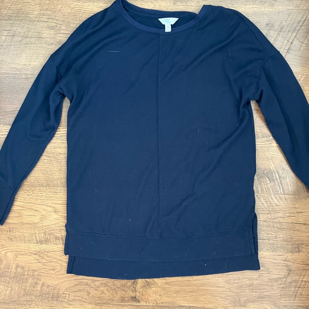 Navy Blue Long Sleeve sweater material Top